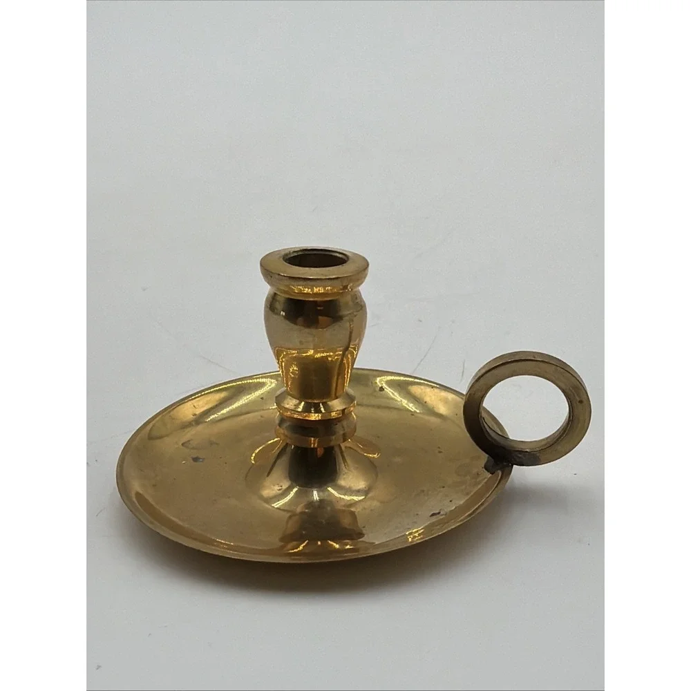 Vintage Biedermann Mini Brass Chamber Candlestick Holder Carrier W/Finger Loop